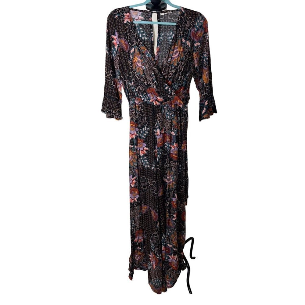 JAASE Maxi Wrap Dress Size Medium Purple Haze Multicolor Bohemian Floral Rayon